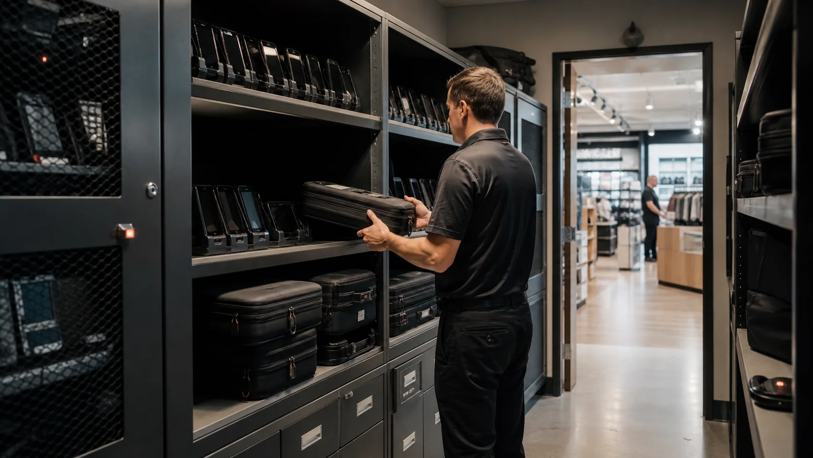 An operations coordinator managing devices and field kits in a secure multi-site equipment room.